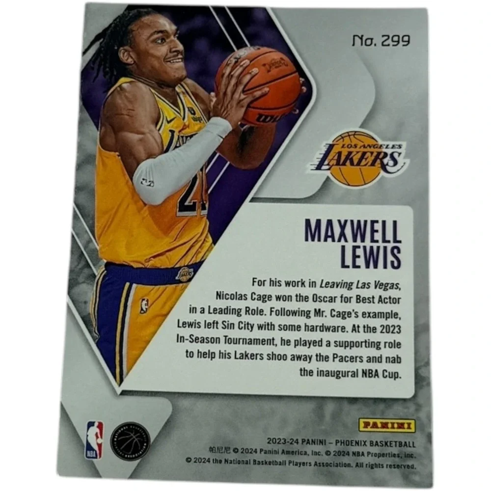Maxwell Lewis 2023 24 Panini Phoenix Rookie Basketball Card Los Angeles Lakers - Picture 2 of 2